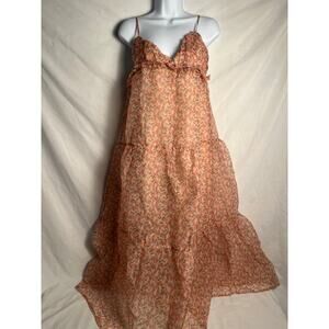 BB Woman Floral Tiered Midi Dress Peach Blush Spaghetti Strap Size MED Boho